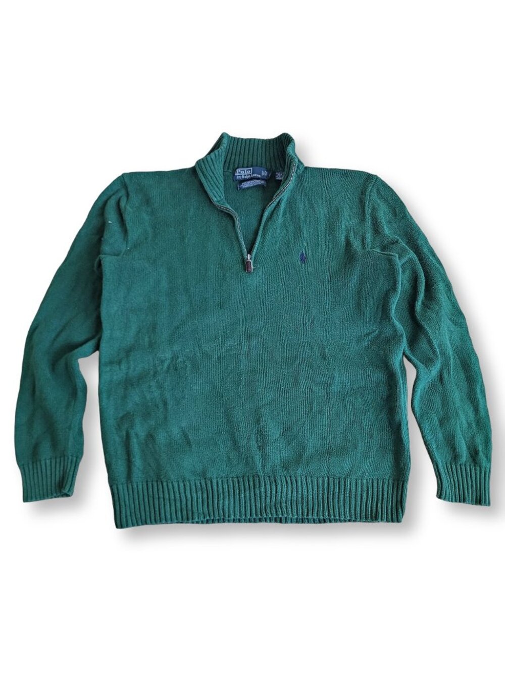Polo Ralph Lauren Preppy Green Cotton Knit Quarter Zip Sweater (S)